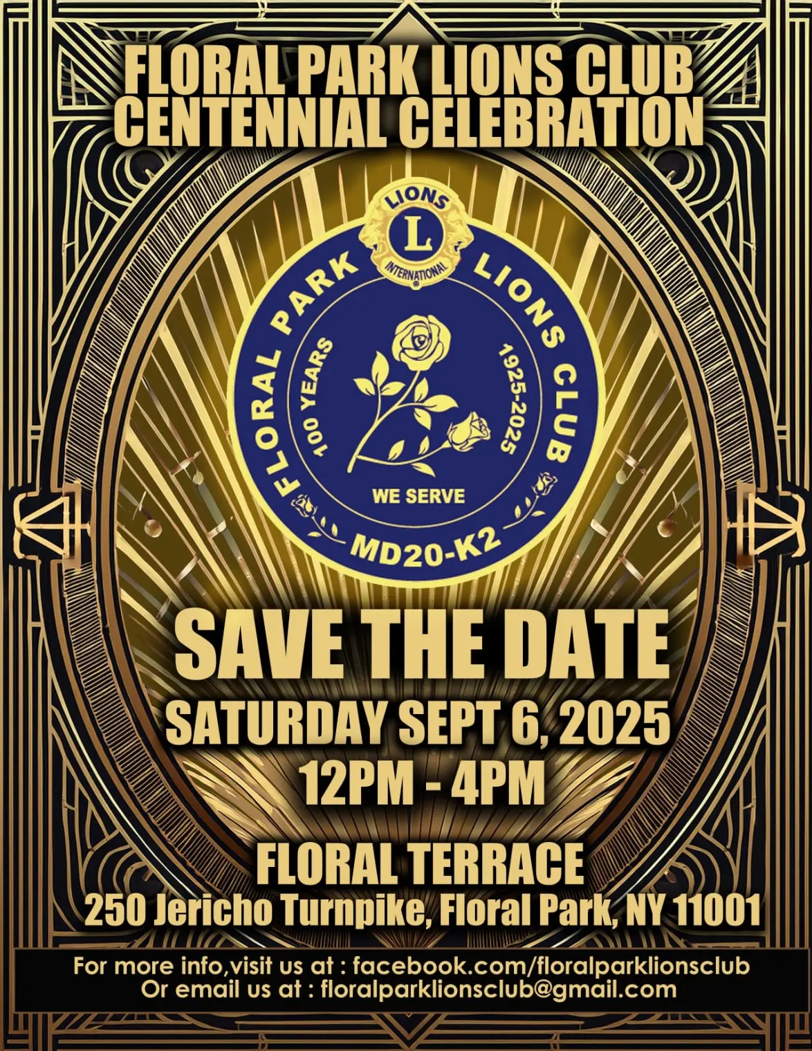Save the Date - Floral Park 100th Sep. 6 2025